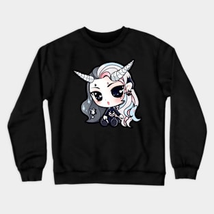 Fantasy demon with horns and cool hair Crewneck Sweatshirt